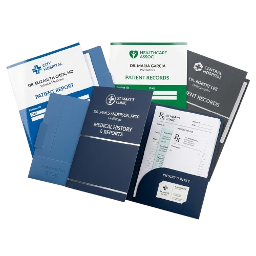 Doctor medical report files and presentation folders printing